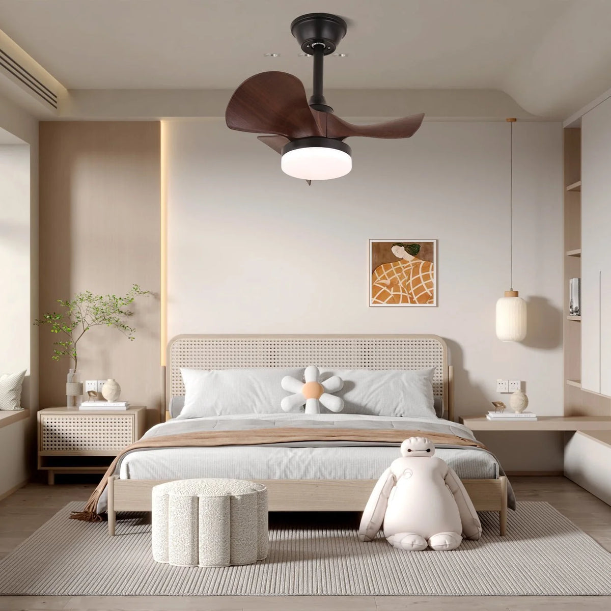Ceiling Fan LED Light & Remote Control Wood Blades