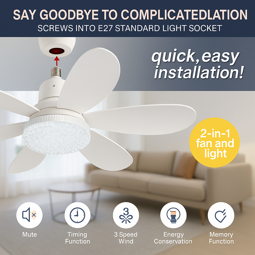 Ceiling Fan Lamp Remote Control & Quiet Motor