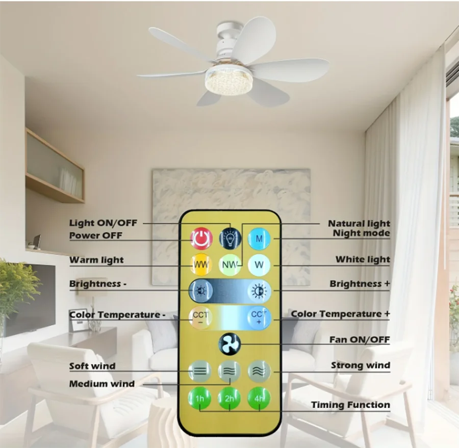 Ceiling Fan Lamp Remote Control & Quiet Motor