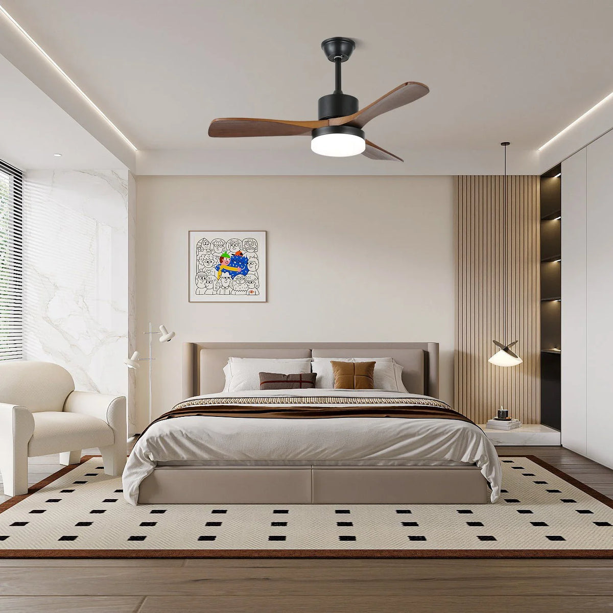 Ceiling Fan Light Dimmable LED & Remote Wood Blades