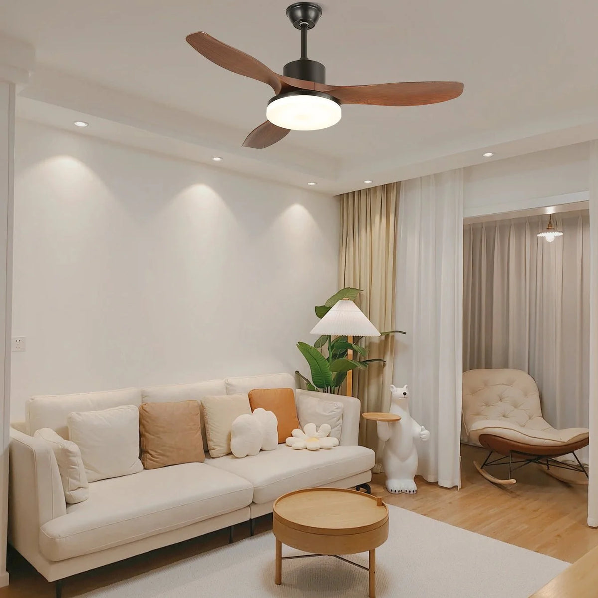 Ceiling Fan Light Dimmable LED & Remote Wood Blades