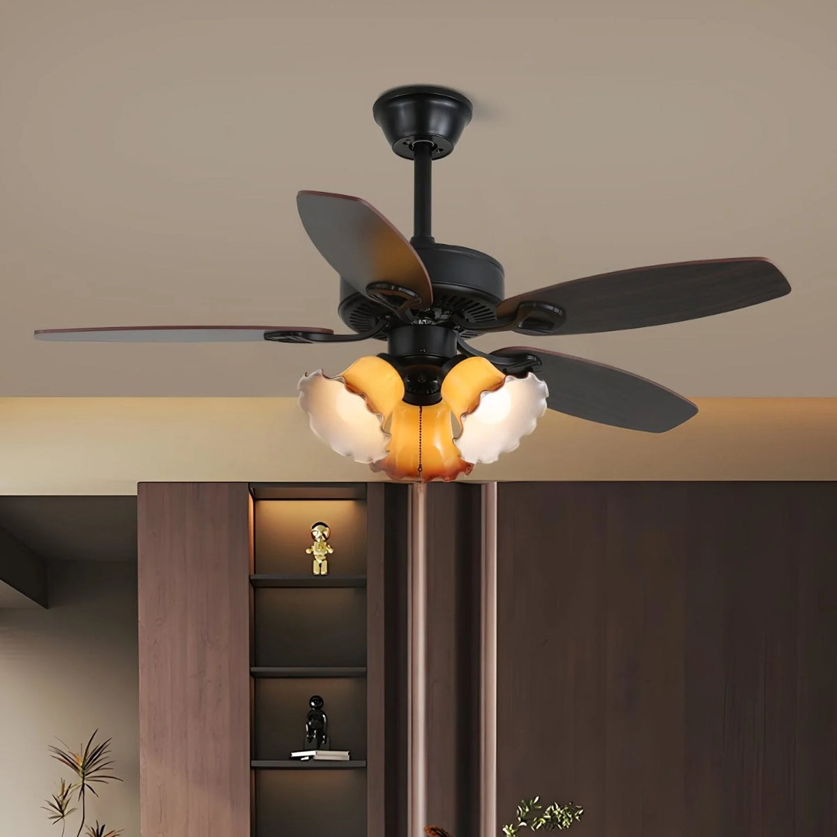 Ceiling Fan Light Remote Control 6-Speed Wood Blades
