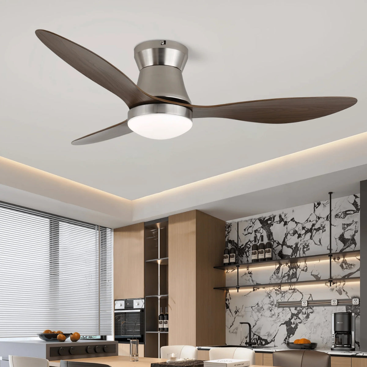 Ceiling Fan Light Six-Speed Dimmable LED Wood Finish
