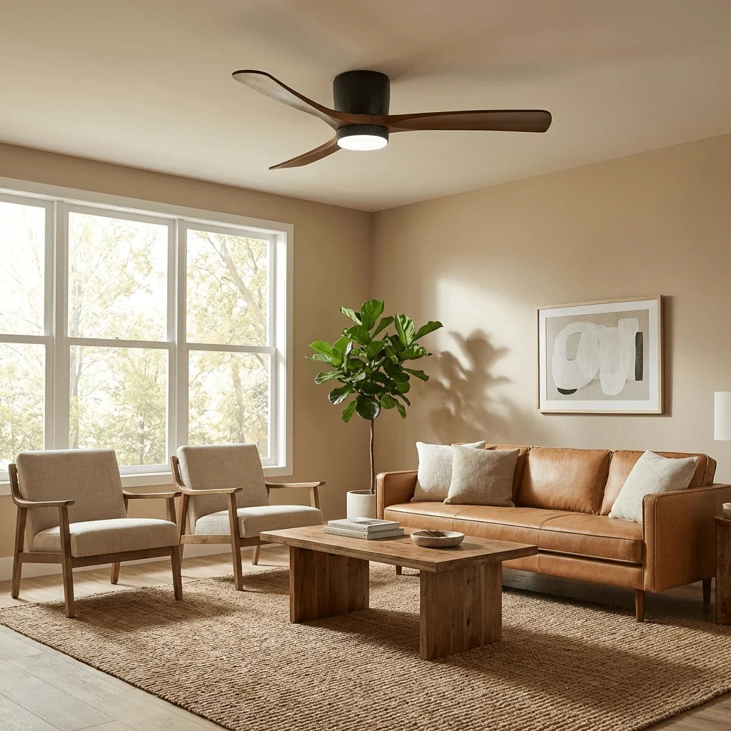 Ceiling Fan Light Walnut Wood Blades LED & Remote