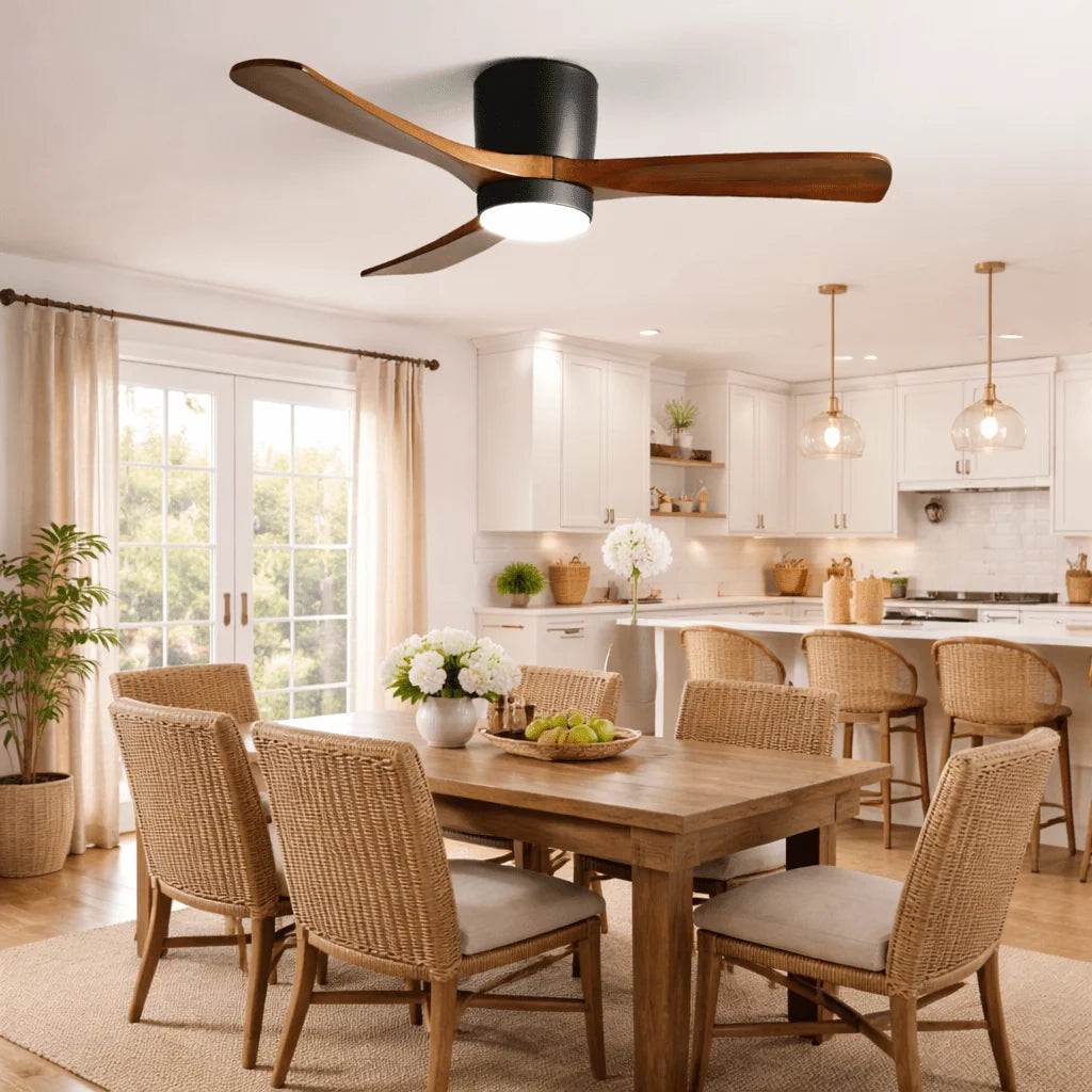 Ceiling Fan Light Walnut Wood Blades LED & Remote