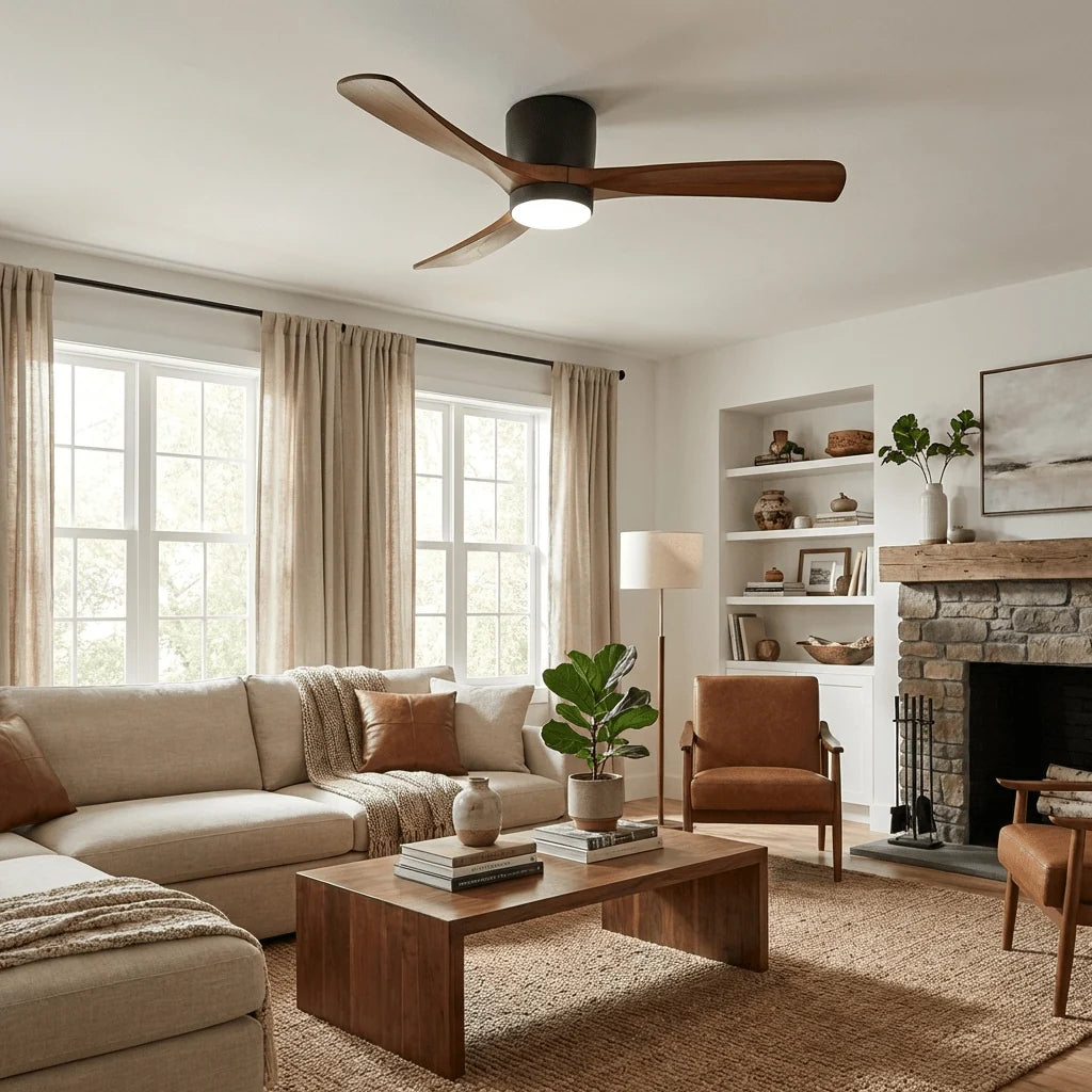 Ceiling Fan Light Walnut Wood Blades LED & Remote