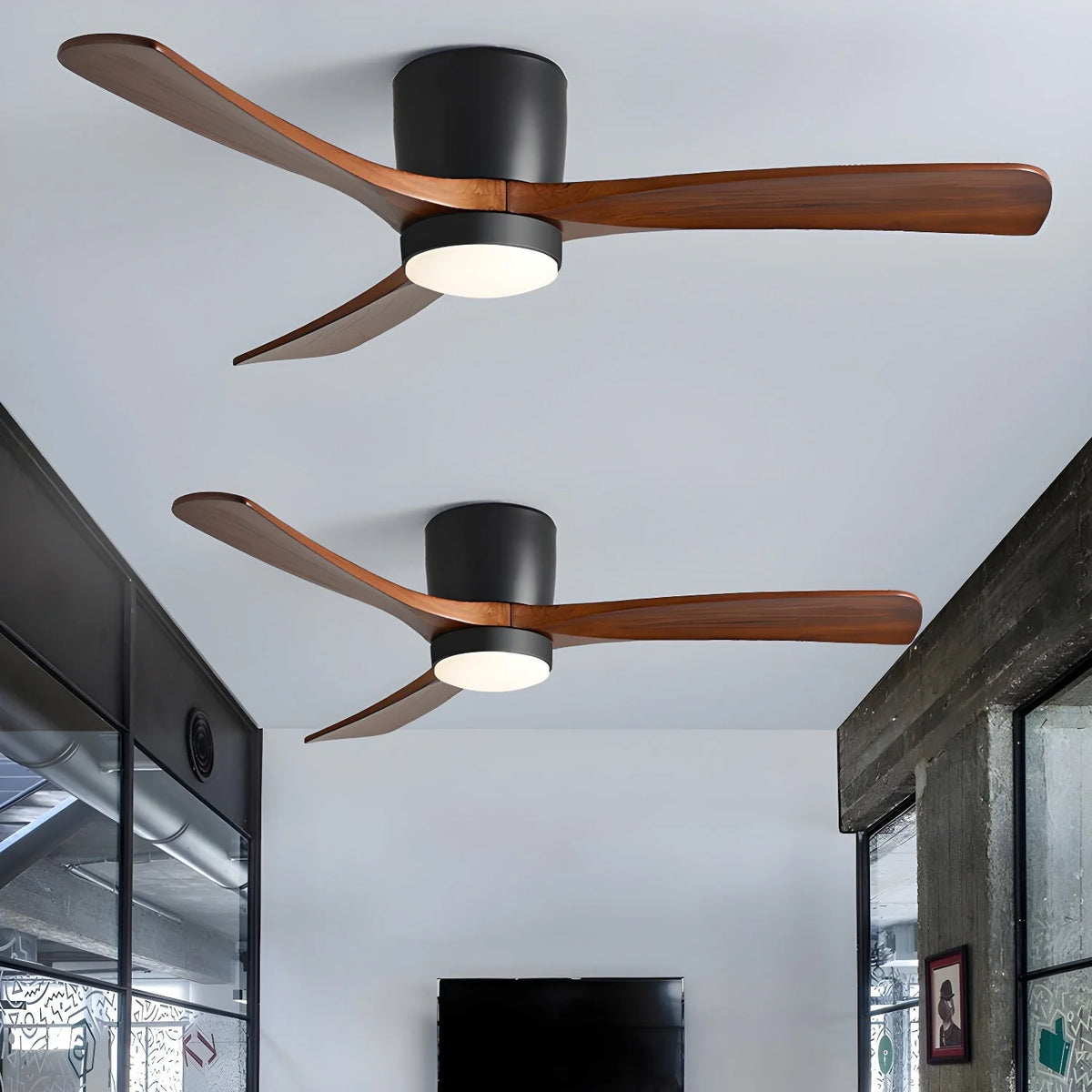 Ceiling Fan Light Walnut Wood Blades LED & Remote