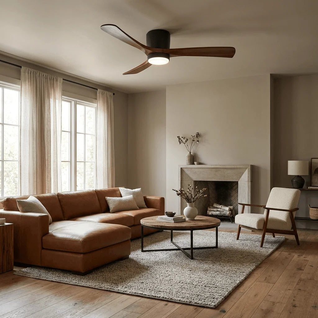 Ceiling Fan Light Walnut Wood Blades LED & Remote