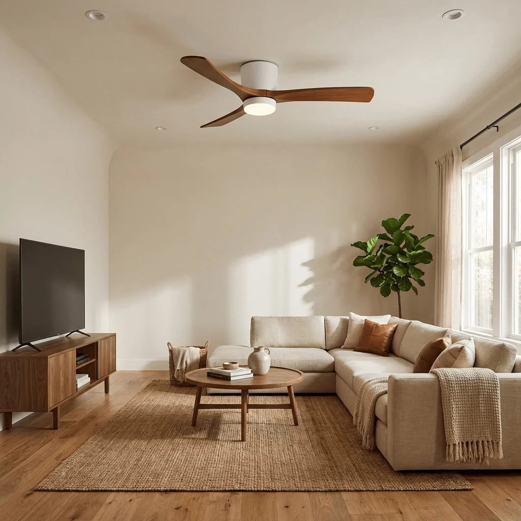 Ceiling Fan Light Walnut Wood Blades LED & Remote