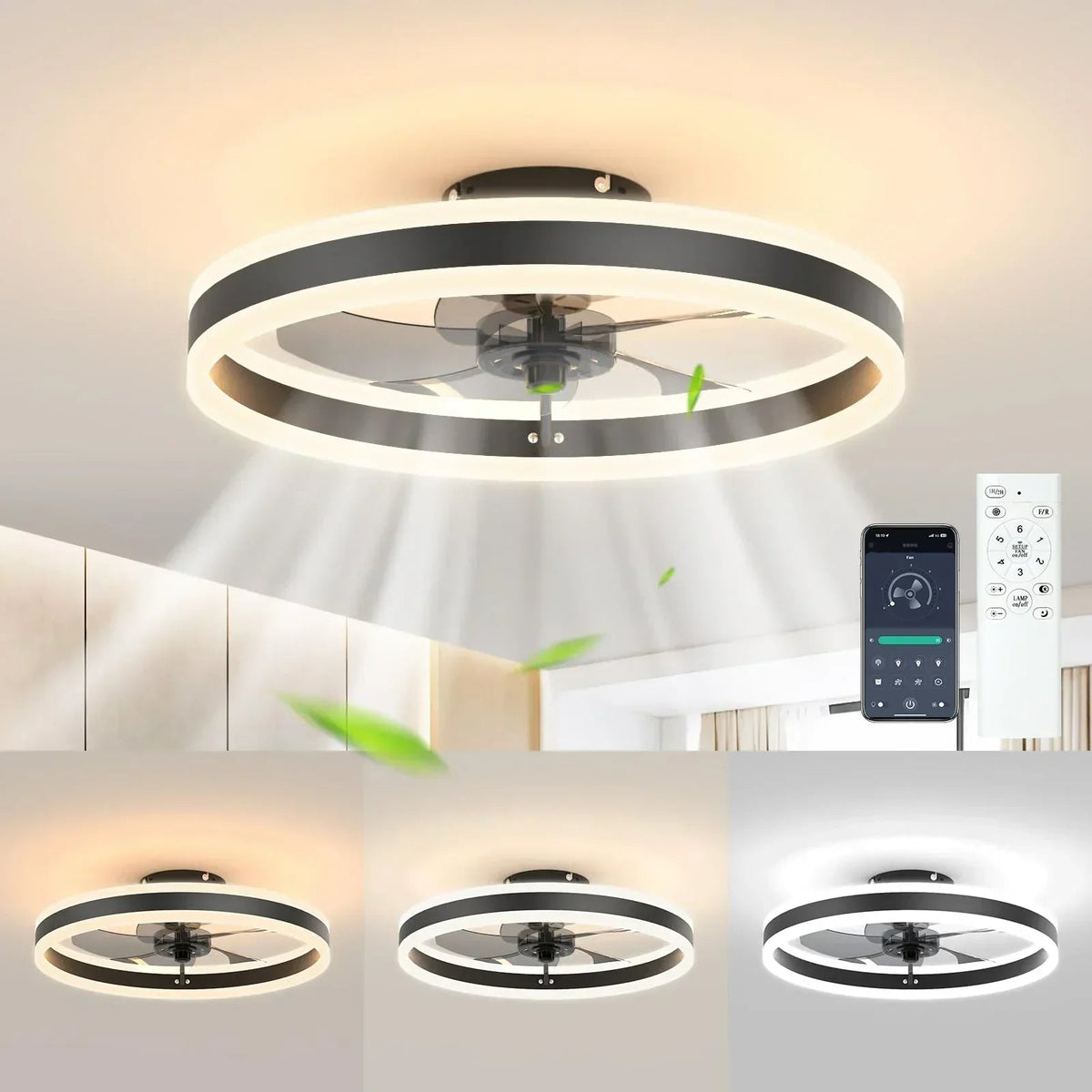 Ceiling Fan Light Whisper-Quiet Motor Dimmable LED Remote Control