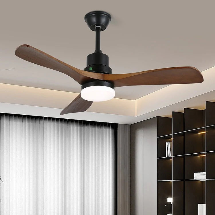 Ceiling Fan Natural Wood Blades Integrated LED 6-Speed Remote
