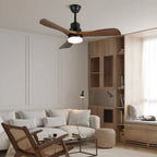 Ceiling Fan Natural Wood Blades Integrated LED 6-Speed Remote