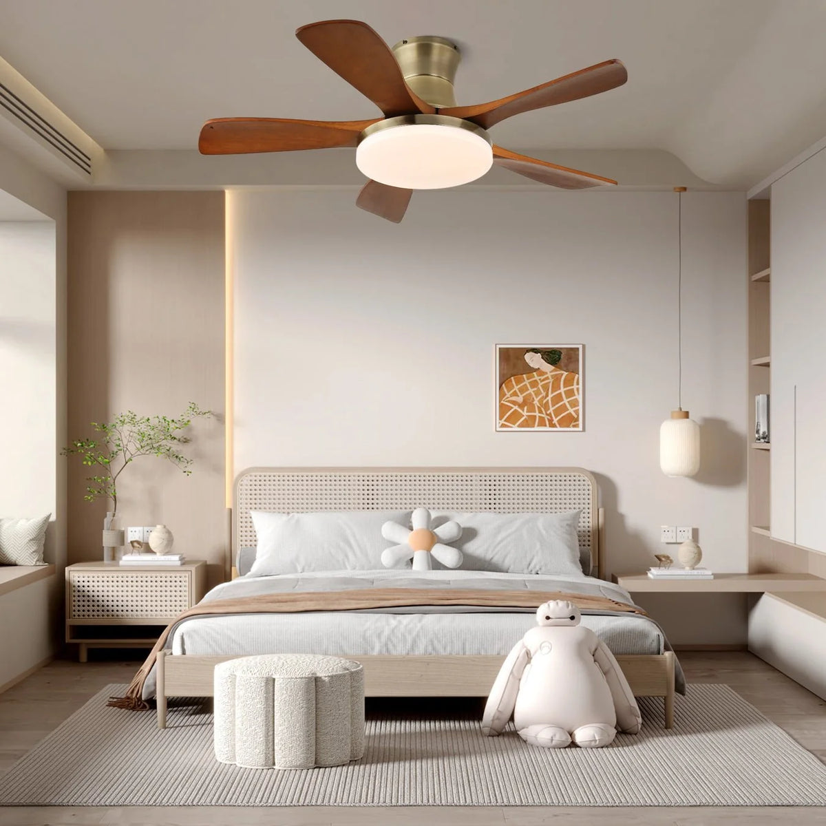 Ceiling Fan Natural Wood Blades Integrated LED Remote Control