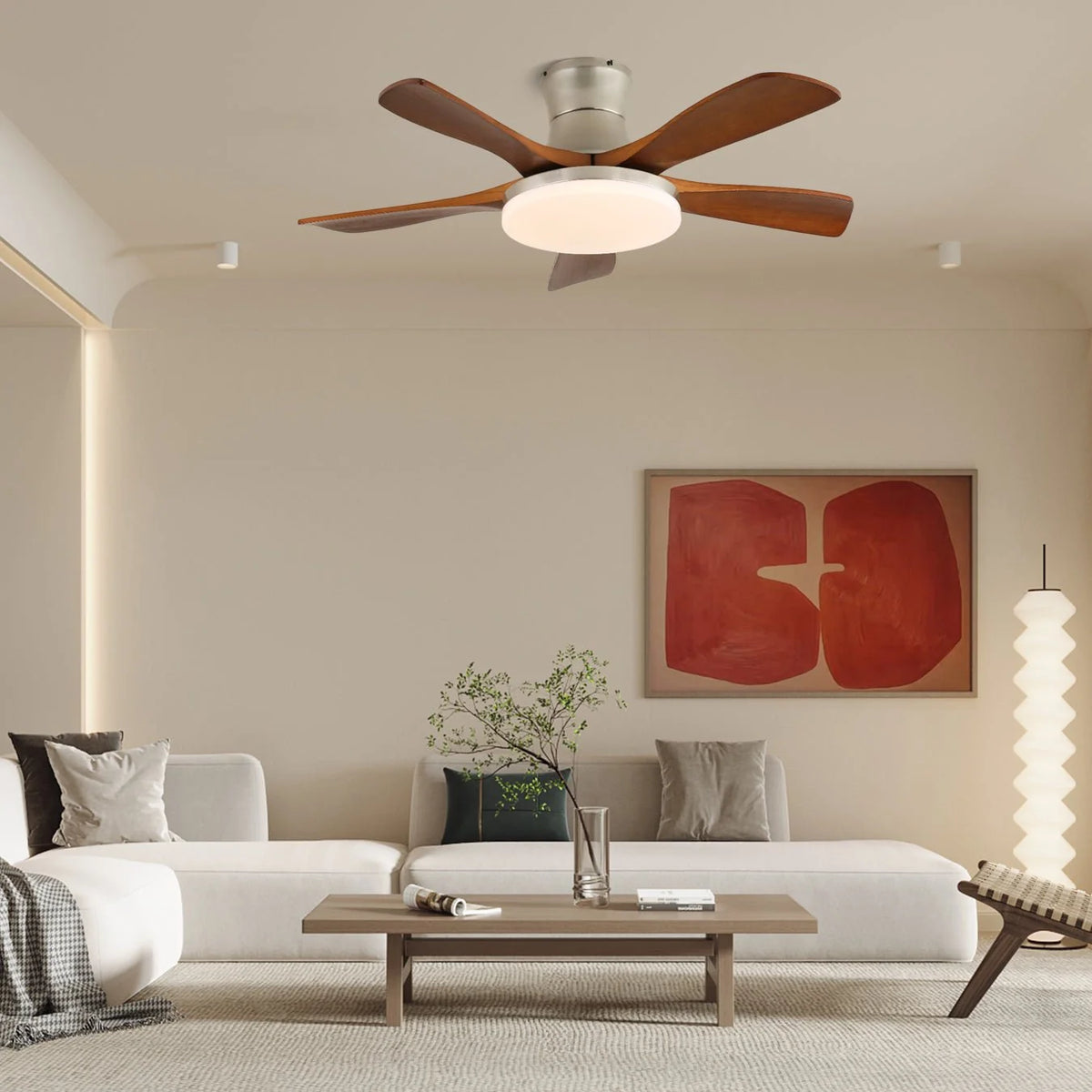 Ceiling Fan Natural Wood Blades Integrated LED Remote Control