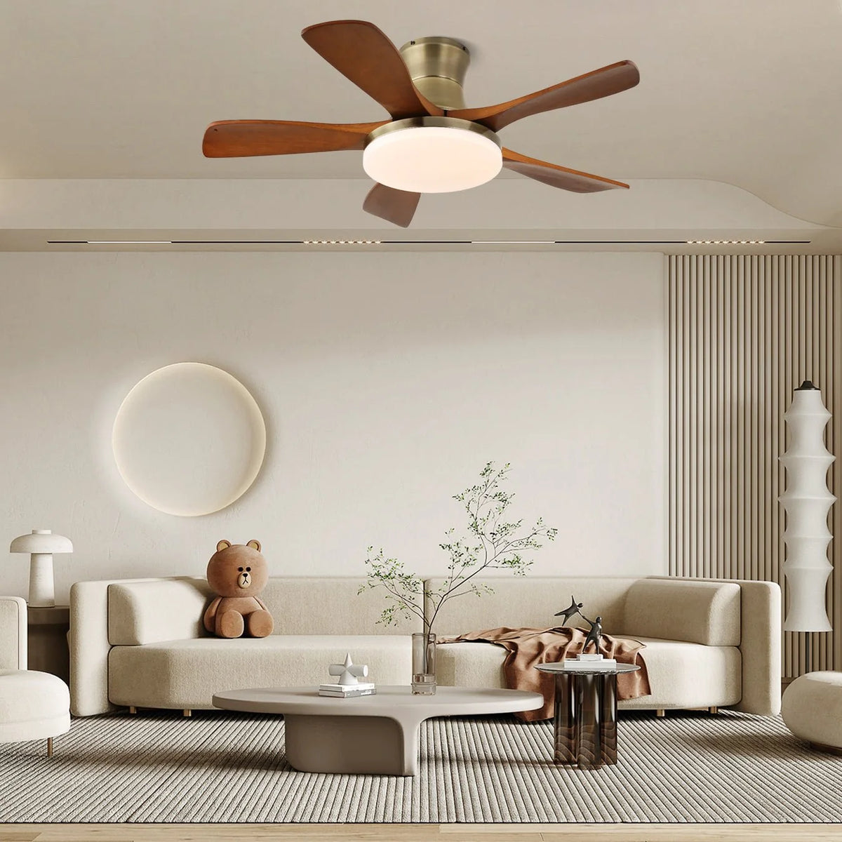 Ceiling Fan Natural Wood Blades Integrated LED Remote Control