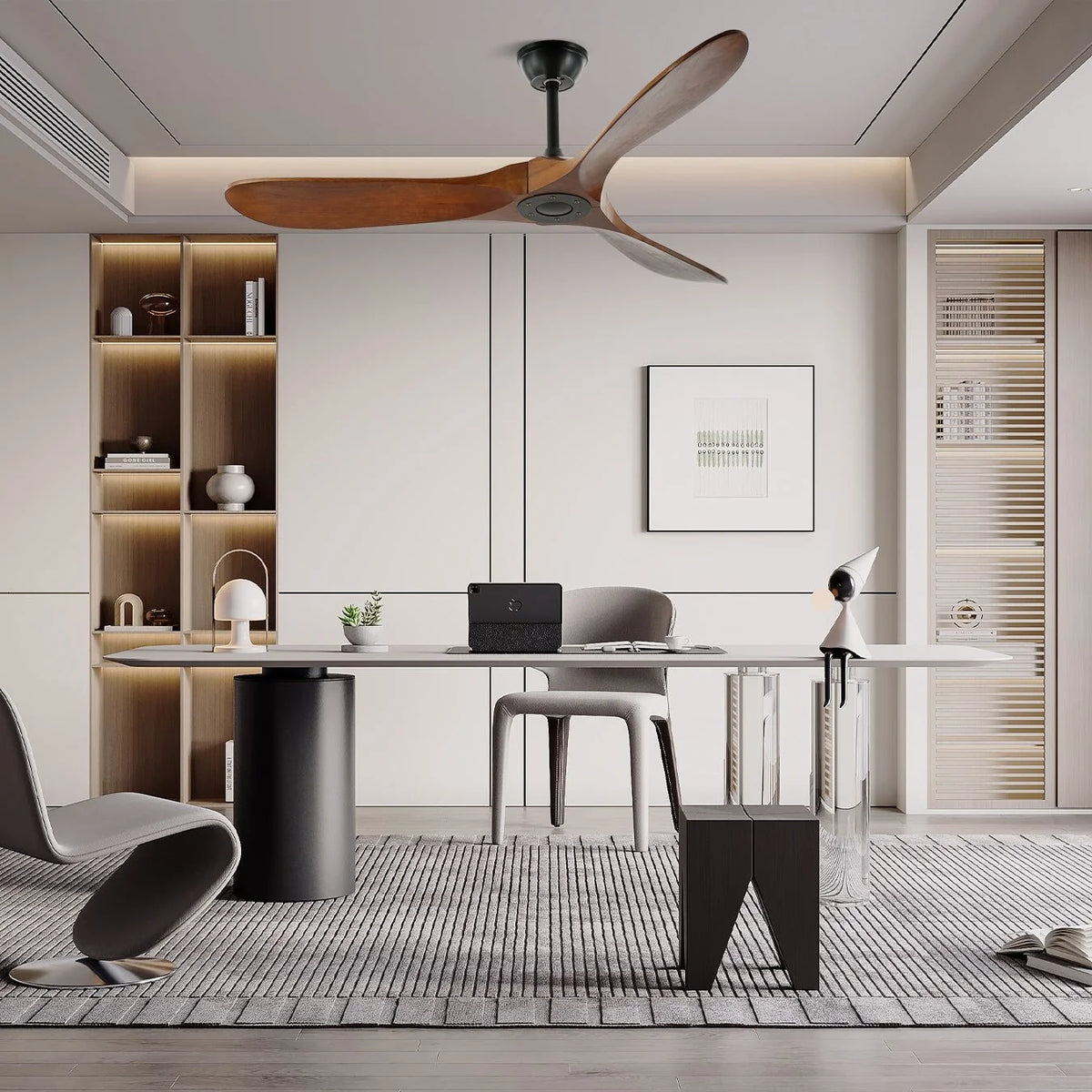 Ceiling Fan Silent Motor Walnut Wood Blades Six Speeds
