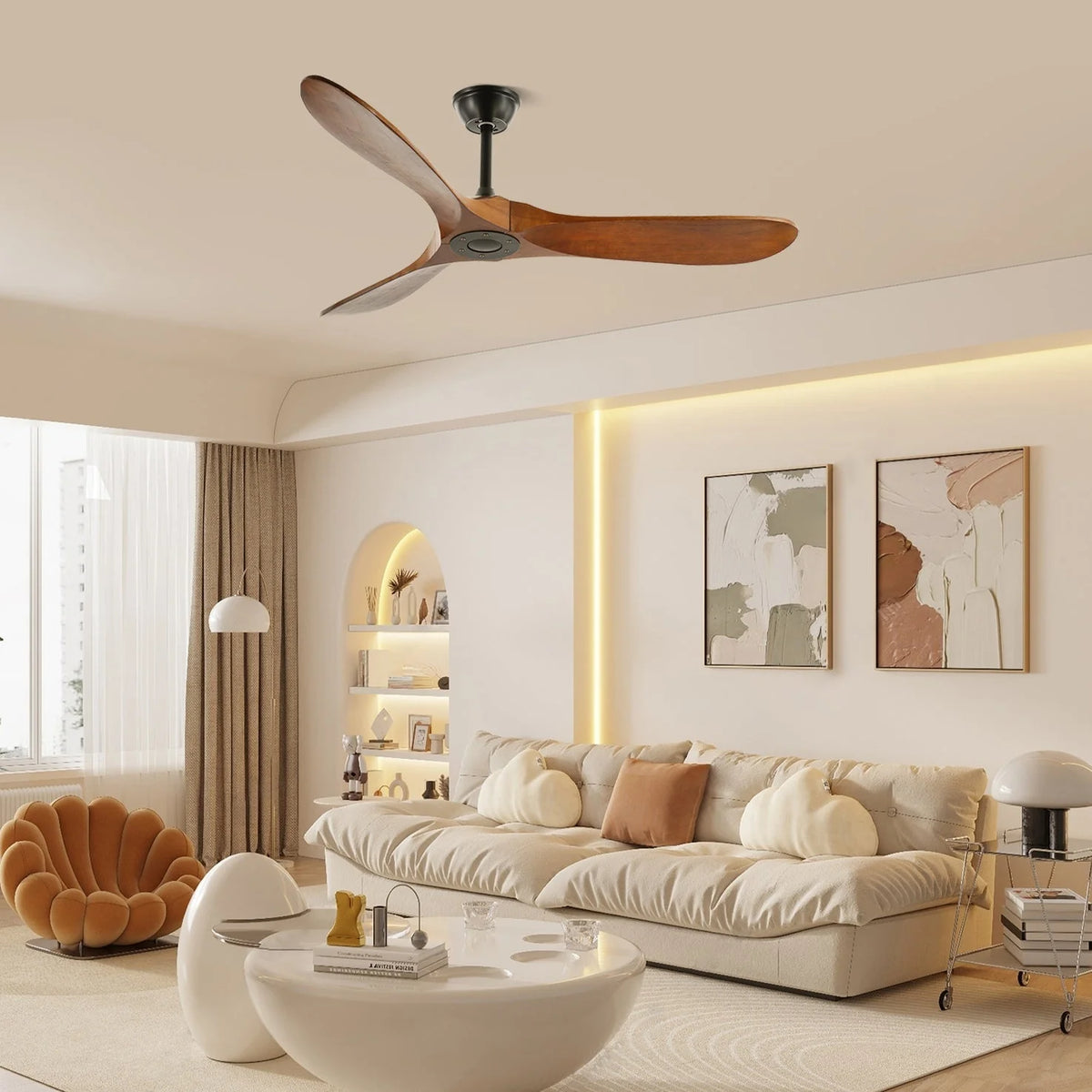Ceiling Fan Silent Motor Walnut Wood Blades Six Speeds