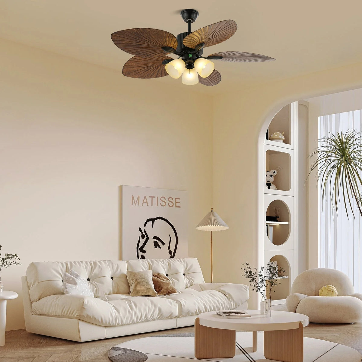 Ceiling Fan Six-Speed Remote Control Wood Grain Blades