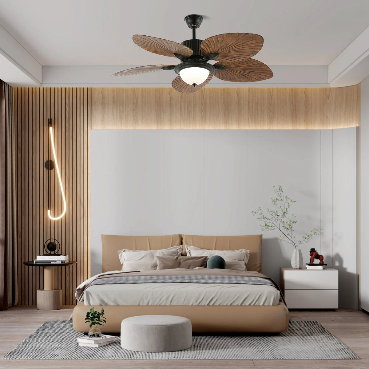 Ceiling Fan Six-Speed Remote Control Wood Grain Blades