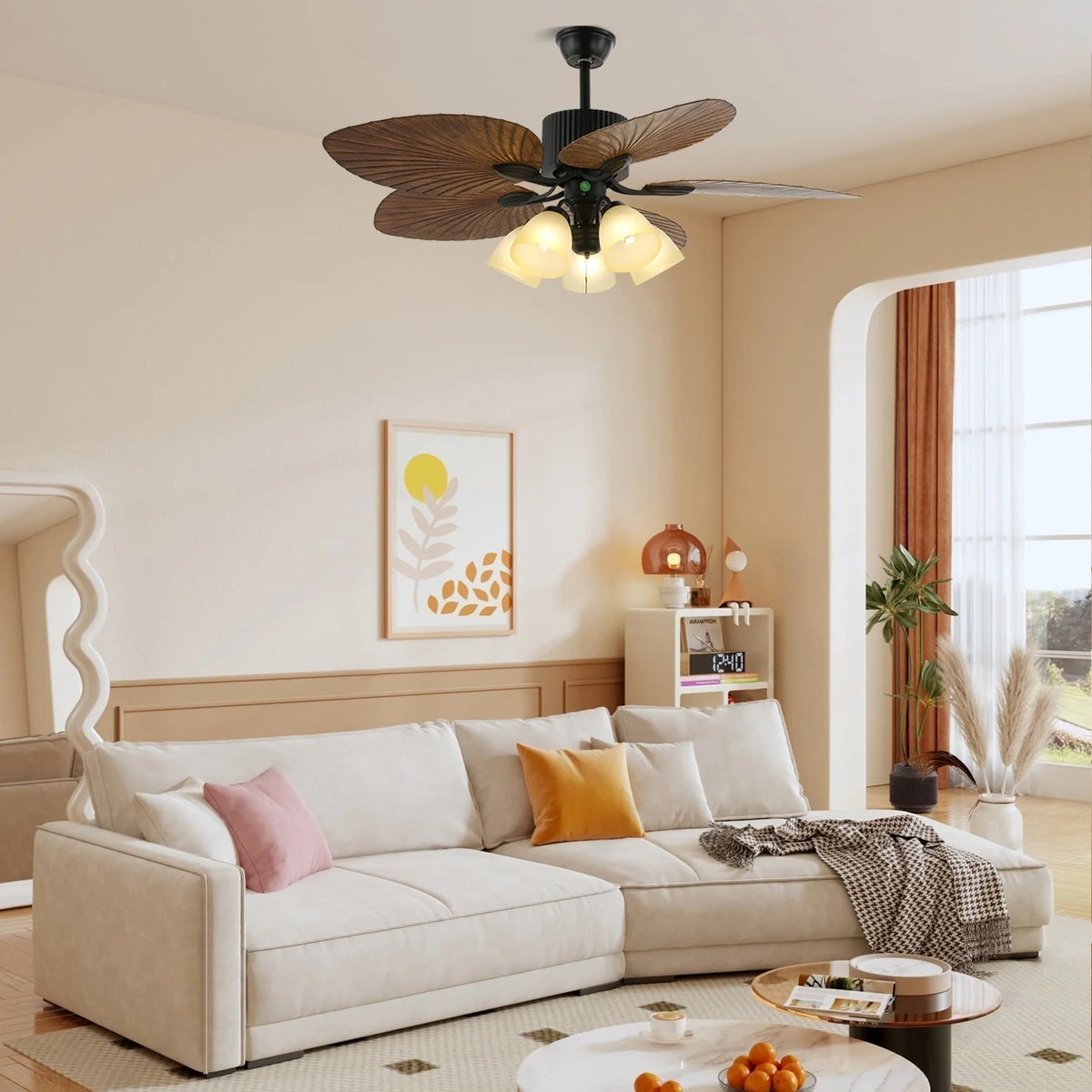 Ceiling Fan Six-Speed Remote Control Wood Grain Blades
