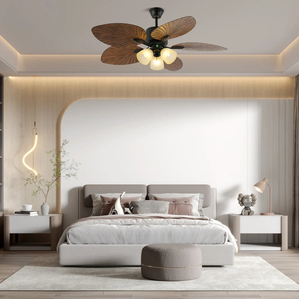 Ceiling Fan Six-Speed Remote Control Wood Grain Blades