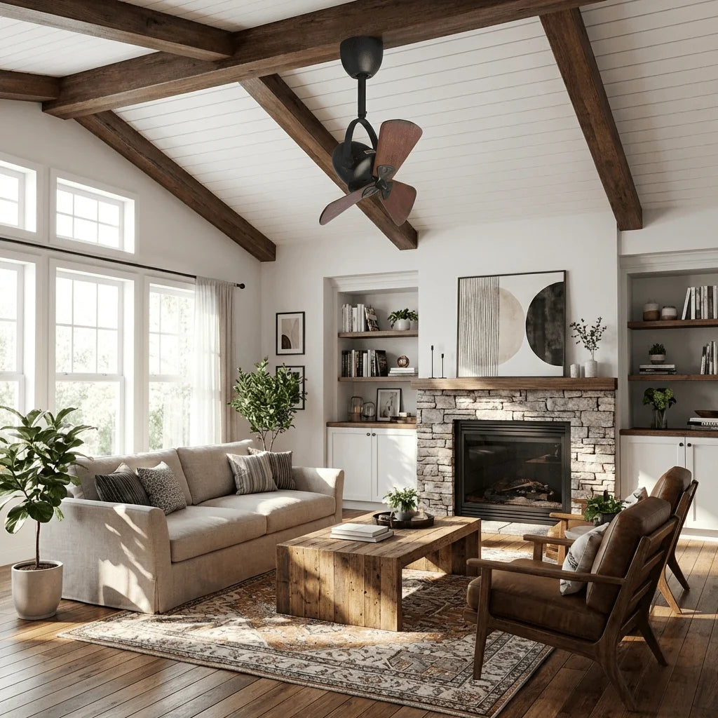 Ceiling Fan Tiltable Wooden Blades & Remote