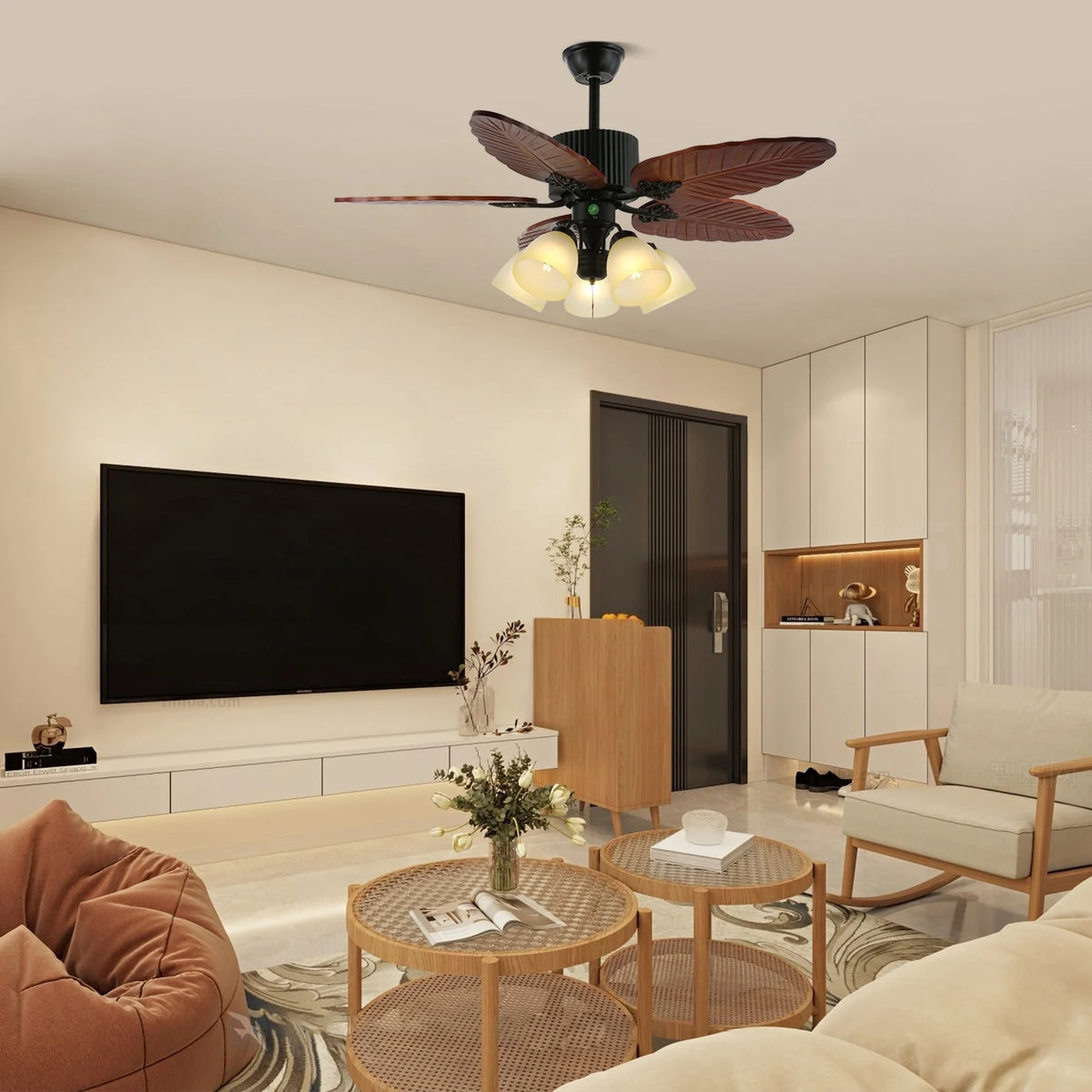 Ceiling Fan Tropical Leaf Design Remote Control & Quiet
