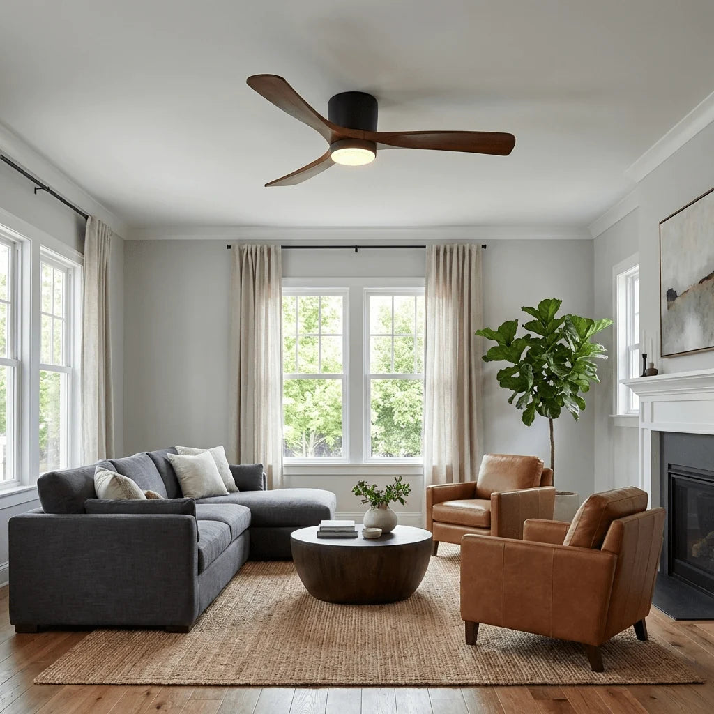 Ceiling Fan Whisper-Quiet DC Motor Natural Wood Blades