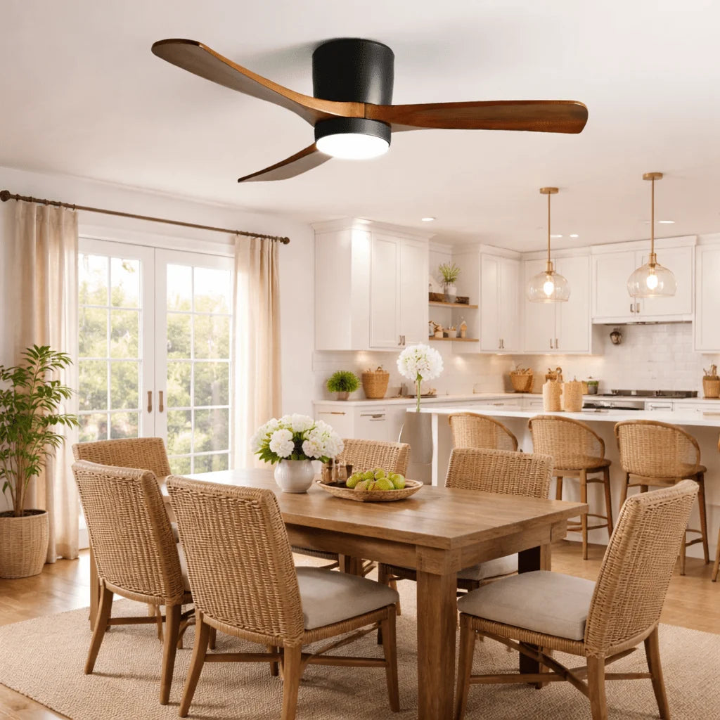 Ceiling Fan Whisper-Quiet DC Motor Natural Wood Blades