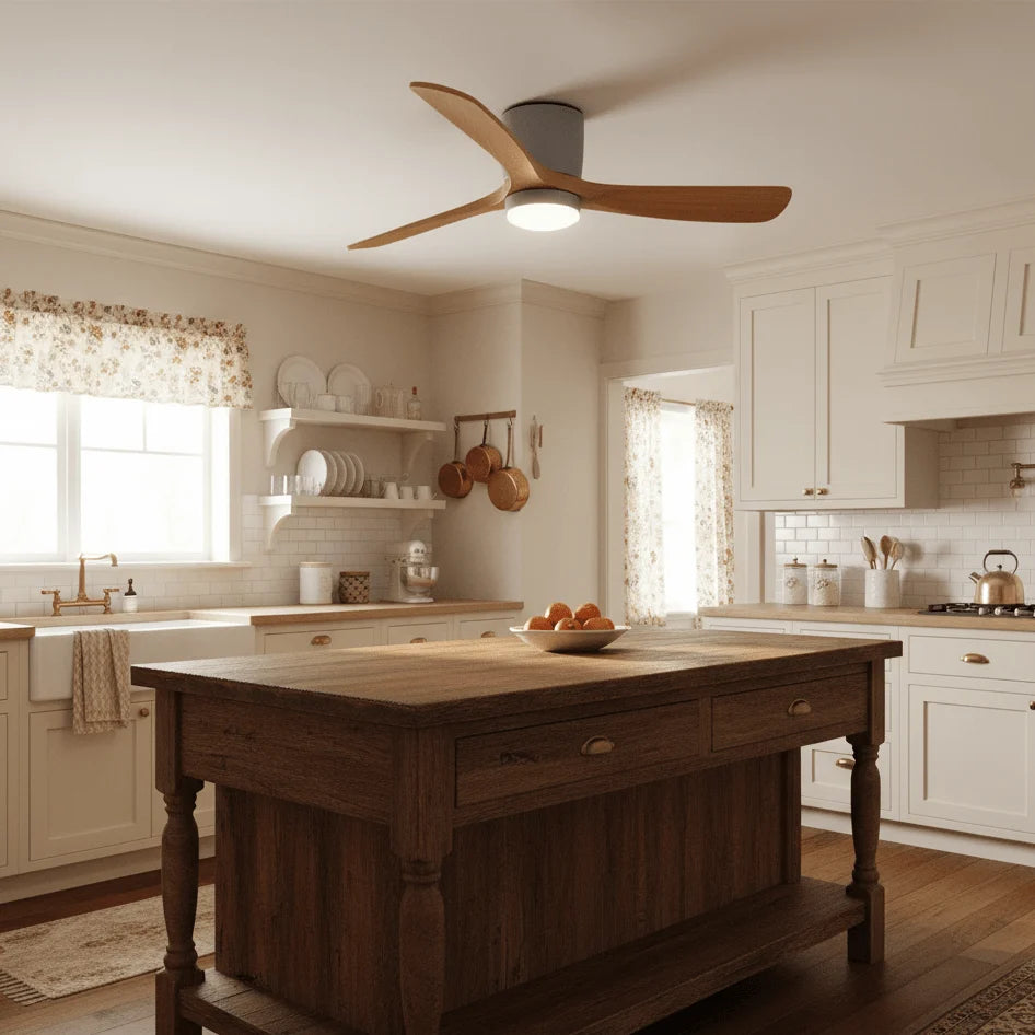 Ceiling Fan Whisper-Quiet DC Motor Natural Wood Blades