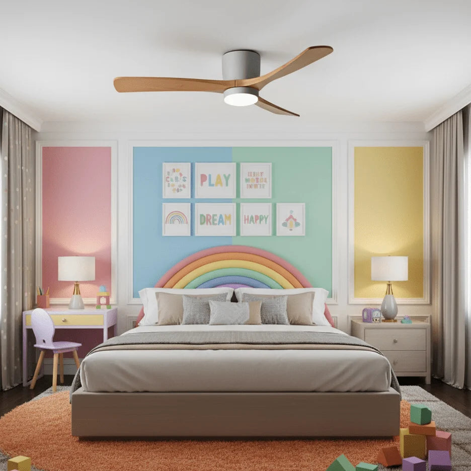 Ceiling Fan Whisper-Quiet DC Motor Natural Wood Blades