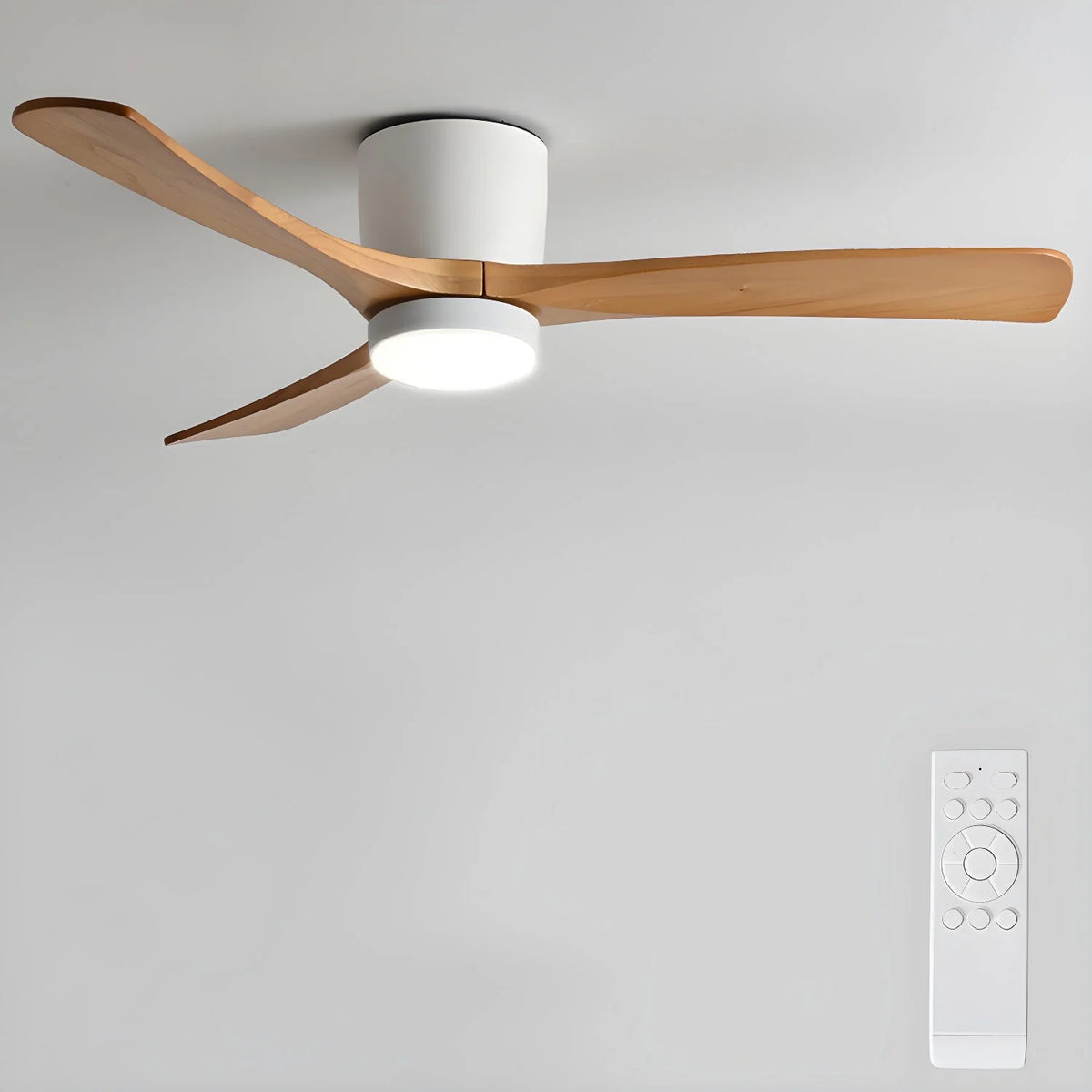 Ceiling Fan Whisper-Quiet DC Motor Natural Wood Blades