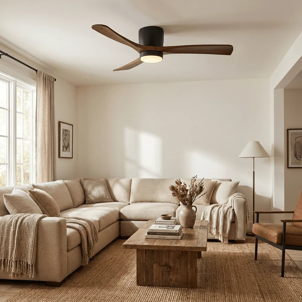 Ceiling Fan Whisper-Quiet DC Motor Natural Wood Blades