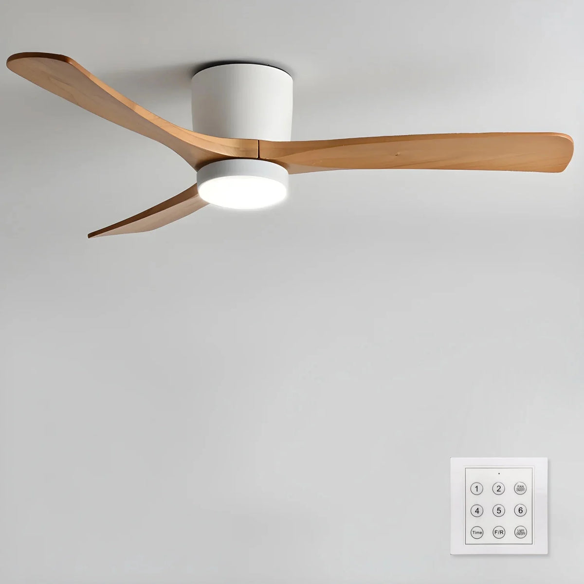 Ceiling Fan Whisper-Quiet DC Motor Natural Wood Blades
