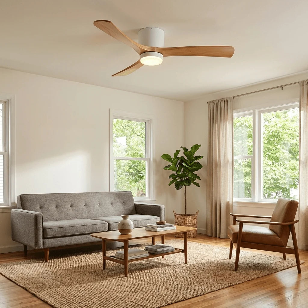 Ceiling Fan Whisper-Quiet DC Motor Natural Wood Blades