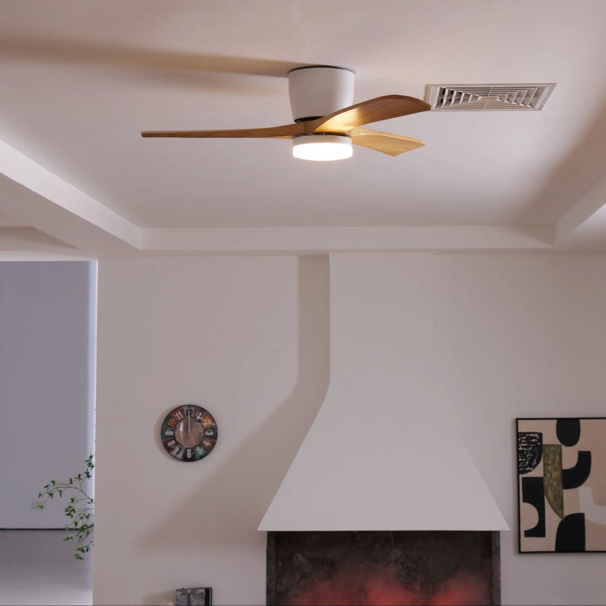 Ceiling Fan Whisper-Quiet DC Motor Natural Wood Blades