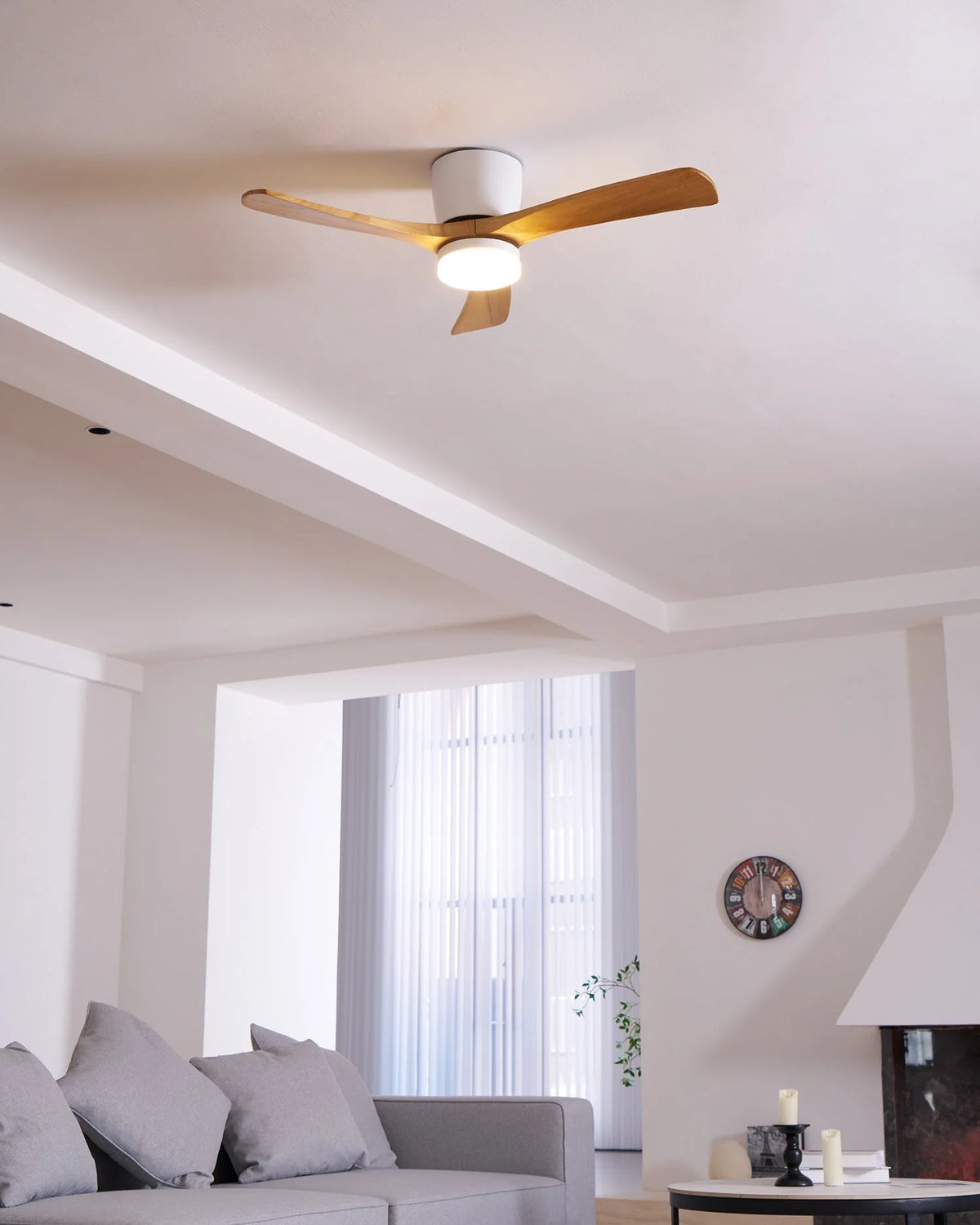 Ceiling Fan Whisper-Quiet DC Motor Natural Wood Blades