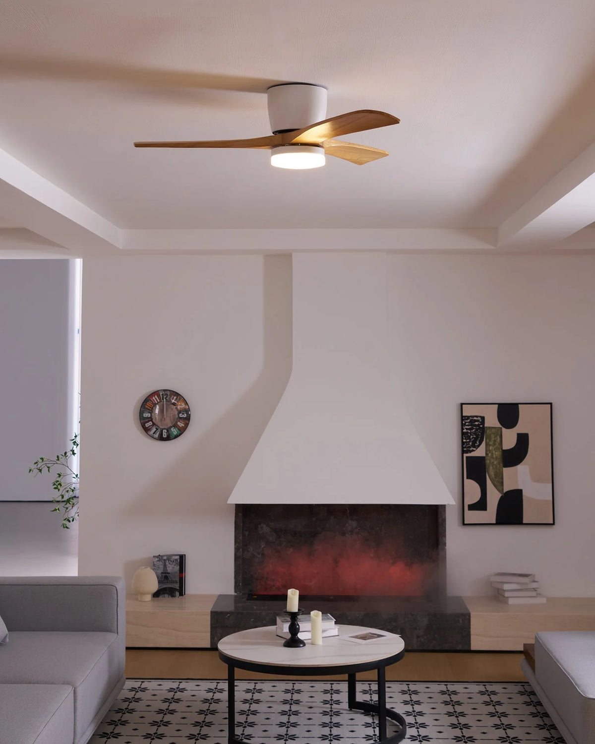 Ceiling Fan Whisper-Quiet DC Motor Natural Wood Blades