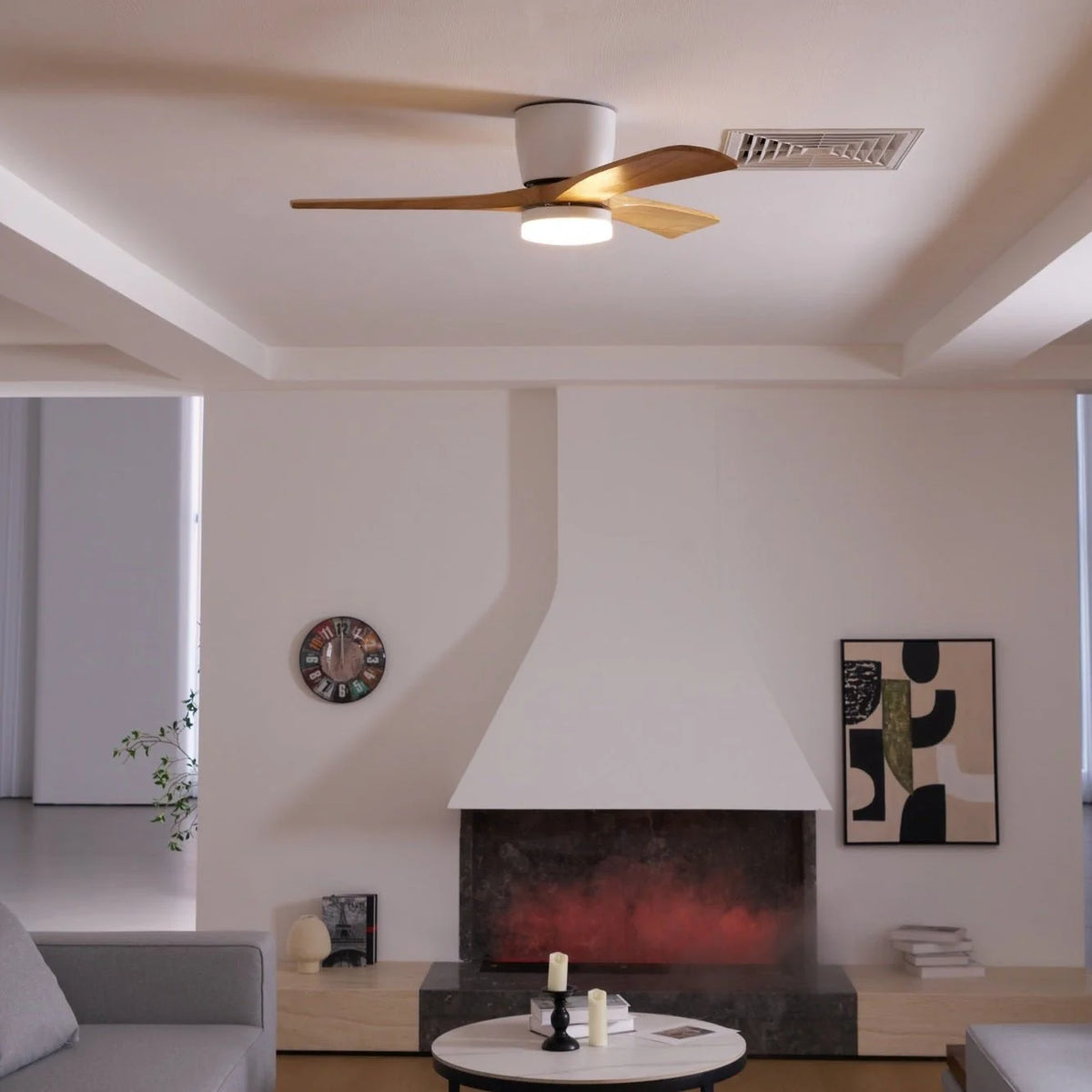 Ceiling Fan Whisper-Quiet DC Motor Natural Wood Blades