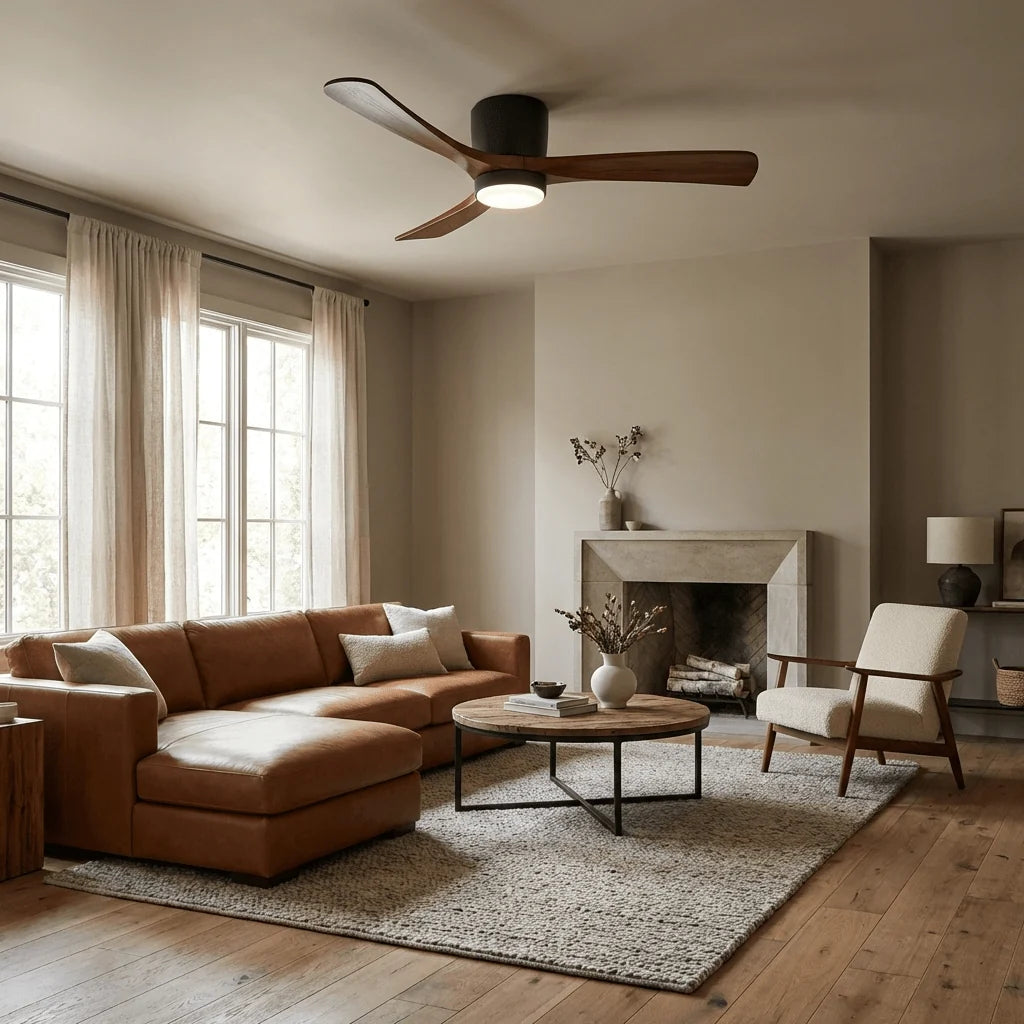 Ceiling Fan Whisper-Quiet DC Motor Natural Wood Blades