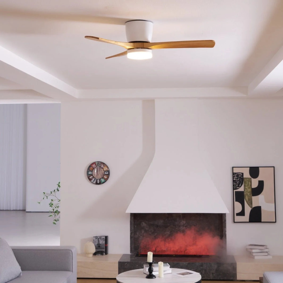 Ceiling Fan Whisper-Quiet DC Motor Natural Wood Blades