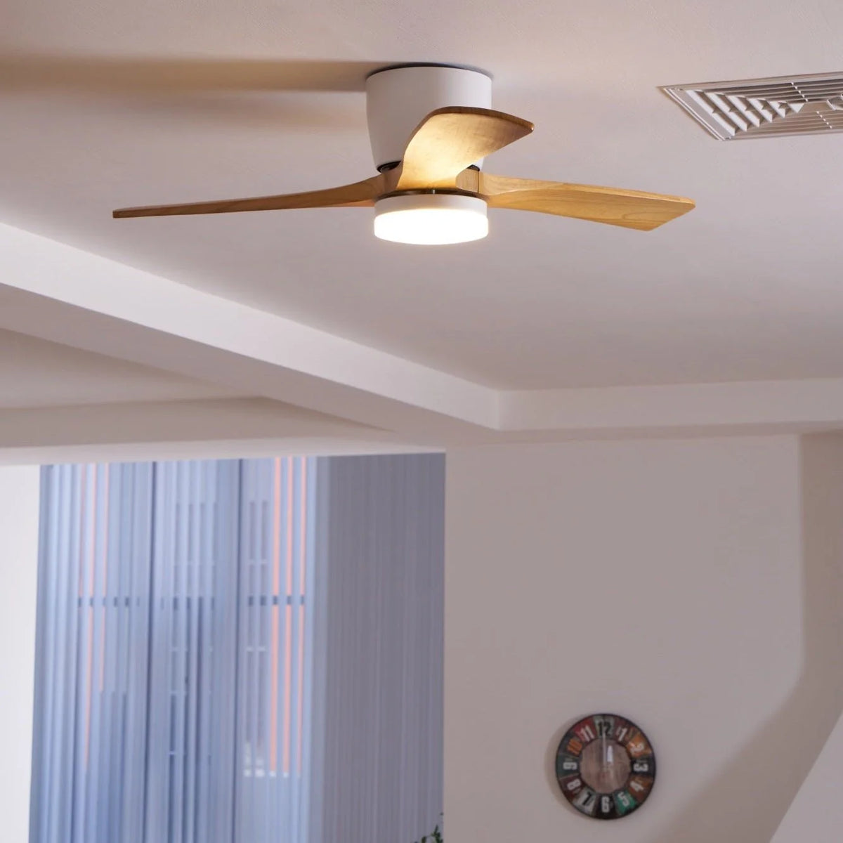Ceiling Fan Whisper-Quiet DC Motor Natural Wood Blades