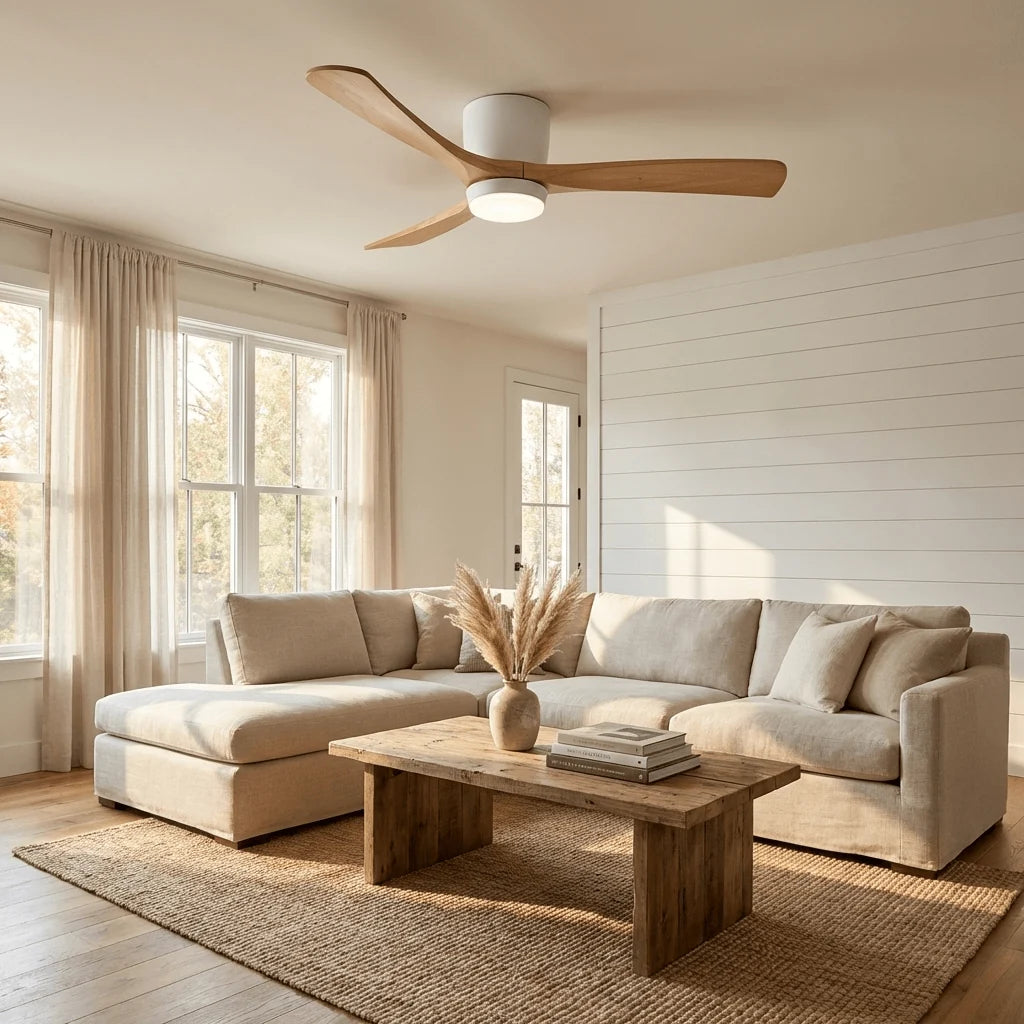 Ceiling Fan Whisper-Quiet DC Motor Natural Wood Blades