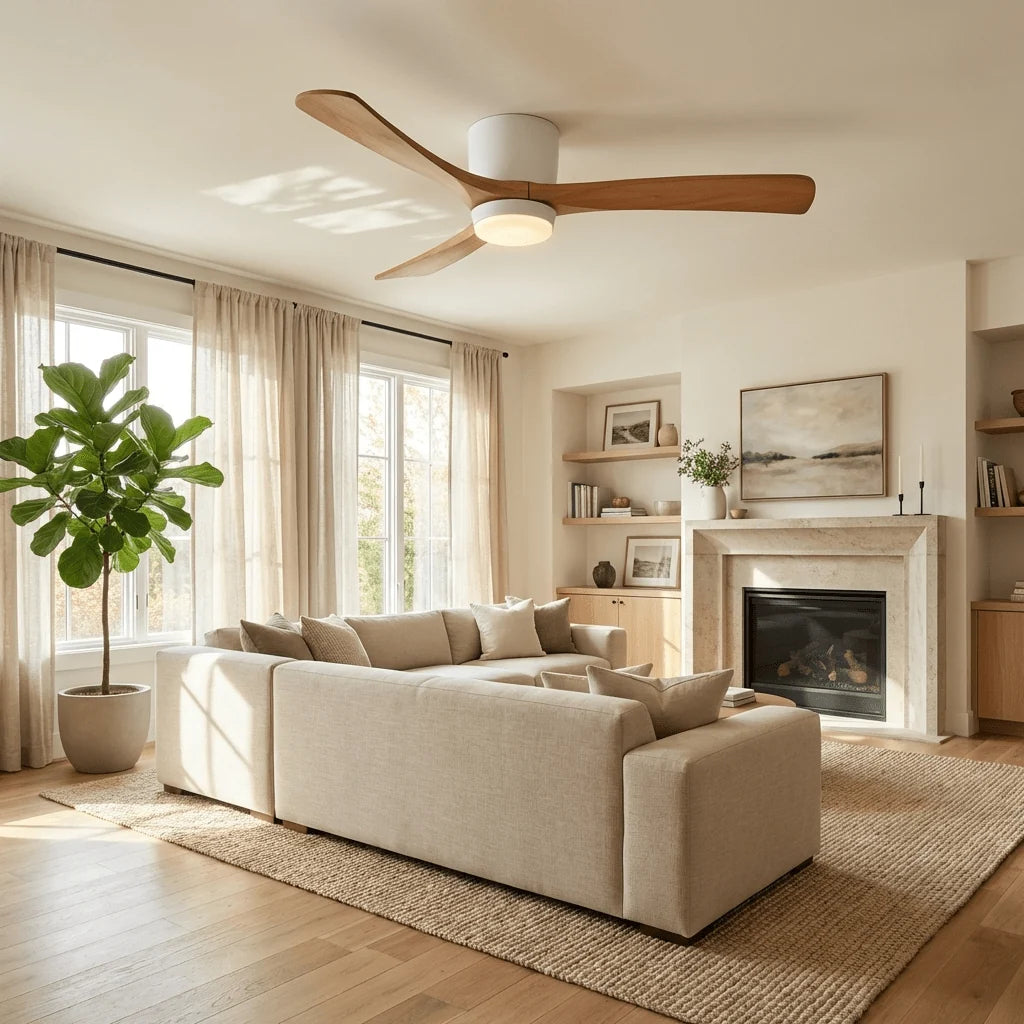 Ceiling Fan Whisper-Quiet DC Motor Natural Wood Blades