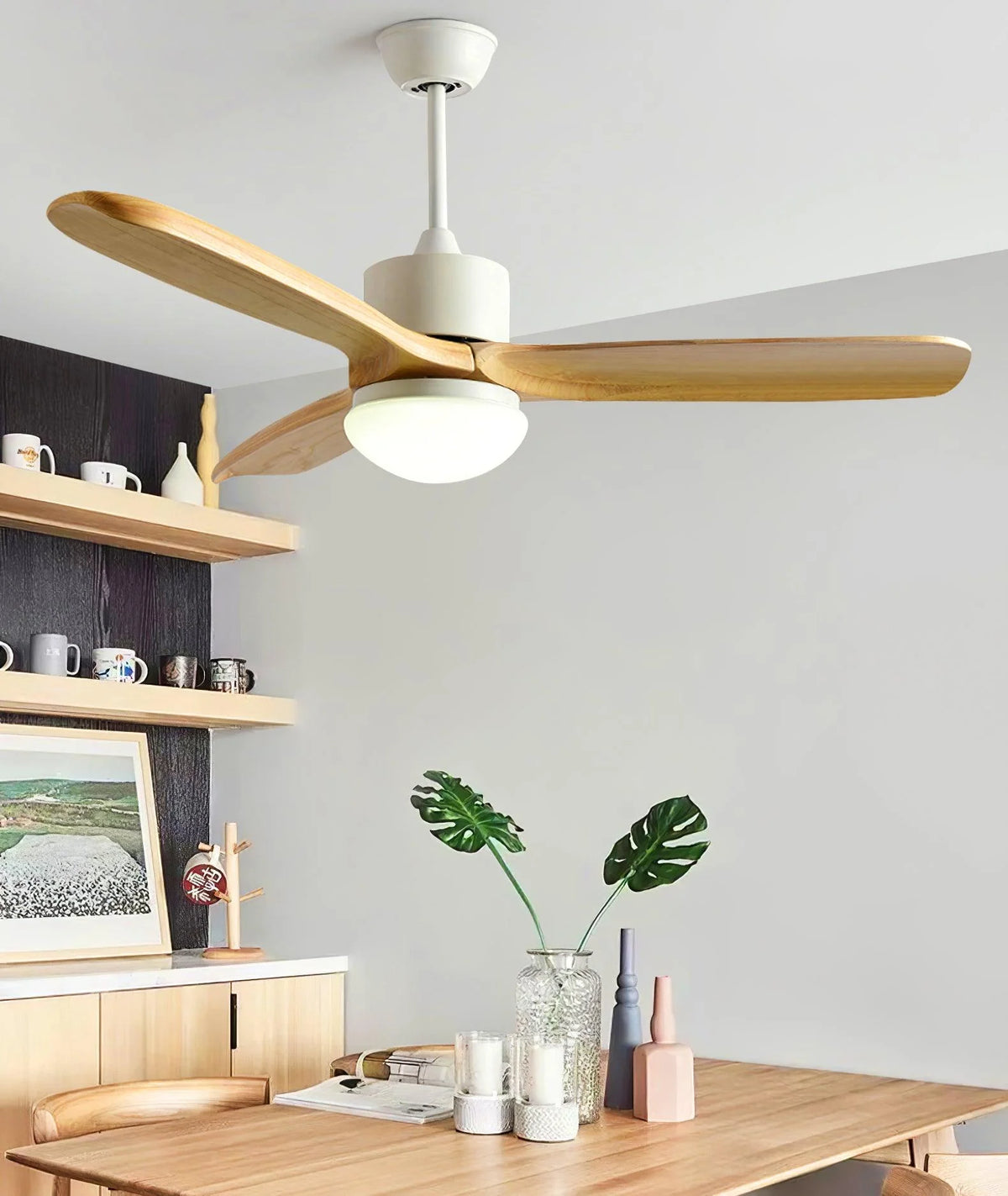 Ceiling Fan With Integrated LED Wooden Blades & Remote