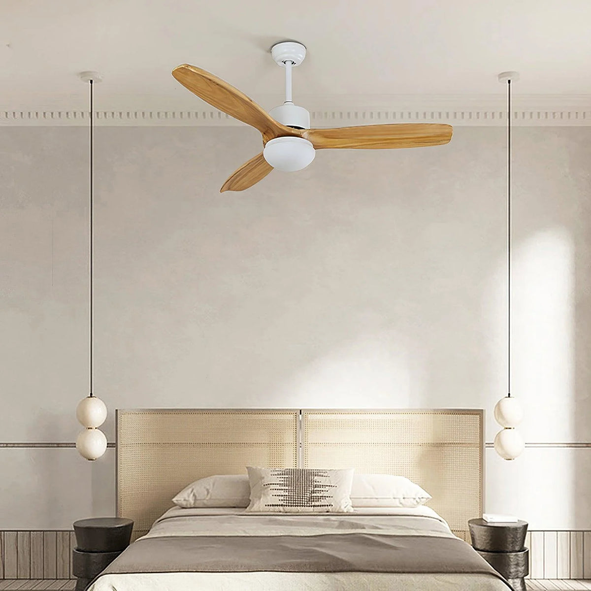 Ceiling Fan With Integrated LED Wooden Blades & Remote