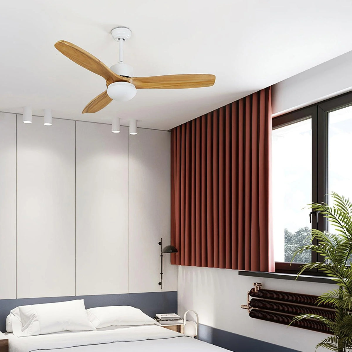 Ceiling Fan With Integrated LED Wooden Blades & Remote
