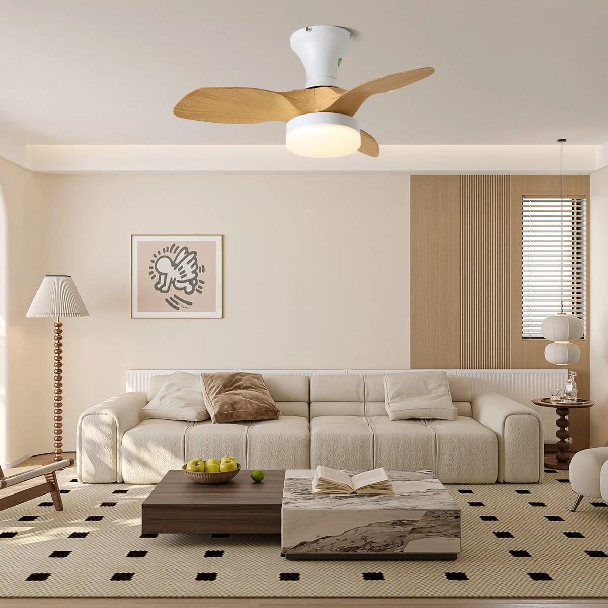 Ceiling Fan With Light Wood Blades Dimmable LED & Remote