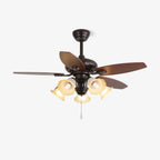 Ceiling Fan Wood Blades Dimmable Light & Remote