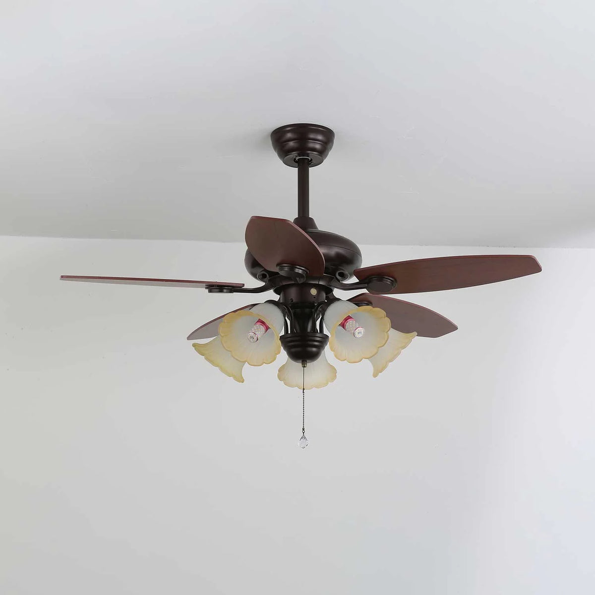 Ceiling Fan Wood Blades Dimmable Light & Remote